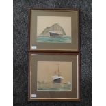 Two watercolours, W Holness, RMS Oronsay, Gibralter, signed and dated 1935, 19 x 26cm, framed and