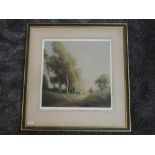 An etching, after Tatton Winter, bucolic country landscape, signed, 46 x 46cm, framed and glazed