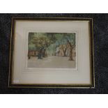 An etching, coloured, after Tatton Winter, Avignon, signed, 28 x 35cm, framed and glazed