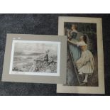 A print, after Eugene Von Blaas, Curiosity, 66 x 35, and an engraving after Sinclair, coastal