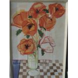 A textile picture, still life , 85 x 55cm, framed and glazed