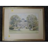 A watercolour, McDonald, school and grounds, signed, 30 x 47cm, framed and glazed