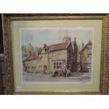 A print after Sturgeon, vintage village scene, signed, 40 x 50cm, framed and glazed