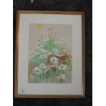 A watercolour, J Norman, still life daisies, signed, 34 x 25cm, framed and glazed