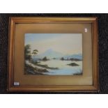 A gouache painting, Scottish loch scene, indistinctly signed, 29 x 40cm, framed and glazed