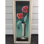 An oil painting, Tusan, tulips in a vase, signed, 60 x 18cm, framed