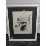 A print after Edmund Blampied, Judging in an Art Gallery, dog interest, 34 x 25cm, framed and