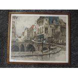 A print, A street in Flanders, 45 x 55cm, framed and glazed