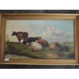 An oil painting, attributed to William Flemming, cattle in water meadow, 19th century, attributed
