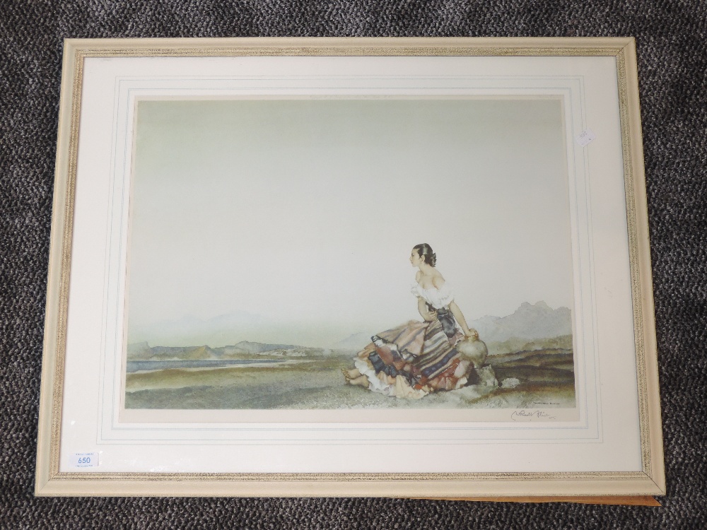 A print after William Russell Flint, Carmelita, signed, 43 x 56cm, framed and glazed