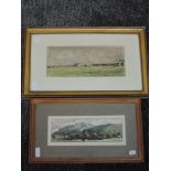 A watercolour, military camp. 13 x 22cm, and a watercolour, landscape, 9 x 28cm, framed and glazed