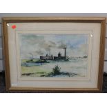 A watercolour, T K Neil, mill town, signed, 29 x 44cm, framed and glazed