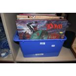A large box of LP records, mixed genres including DIO.