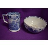 An over sized blue and wwhite wear cup and similar bowl stamped Ming