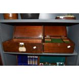 Two antique writer cases one having burr wood veneer and similar mahogany cased