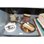 A selection of shoe shine items and trinket dishes including Stella Artois ashtray