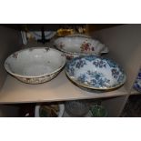 A selection of large Victorian wash bowls including transfer printed designs one bowls (AF)