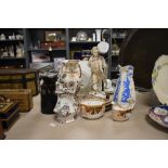 A selection of ceramics including a Beethoven figural cast lamp base
