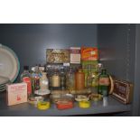 A collection of vintage tins,chemist/medicine bottles and similar.