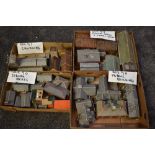 Twelve boxes of 00 gauge kit built accessories and buildings including Engine Sheds, Platforms,