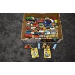 A box of Corgi playworn diecast vehicles and accessories including Noddy's car, Magic Roundabout,