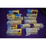 Thirteen Corgi (china) Classics diecast Articulated Wagons and Advertising Vans including Walls