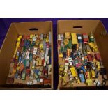 A large collection over nine different sized boxes containing Lesney and similar playworn