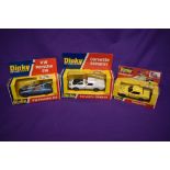 Three Dinky diecasts, Corvette Stingray 221, VW Porsche 914, and Purdey's TR7 112, all in original