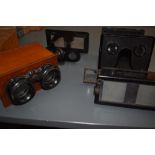 Four stereo slide viewers including Le Glyphoscope by J Richard of Paris and a mahogany cased,