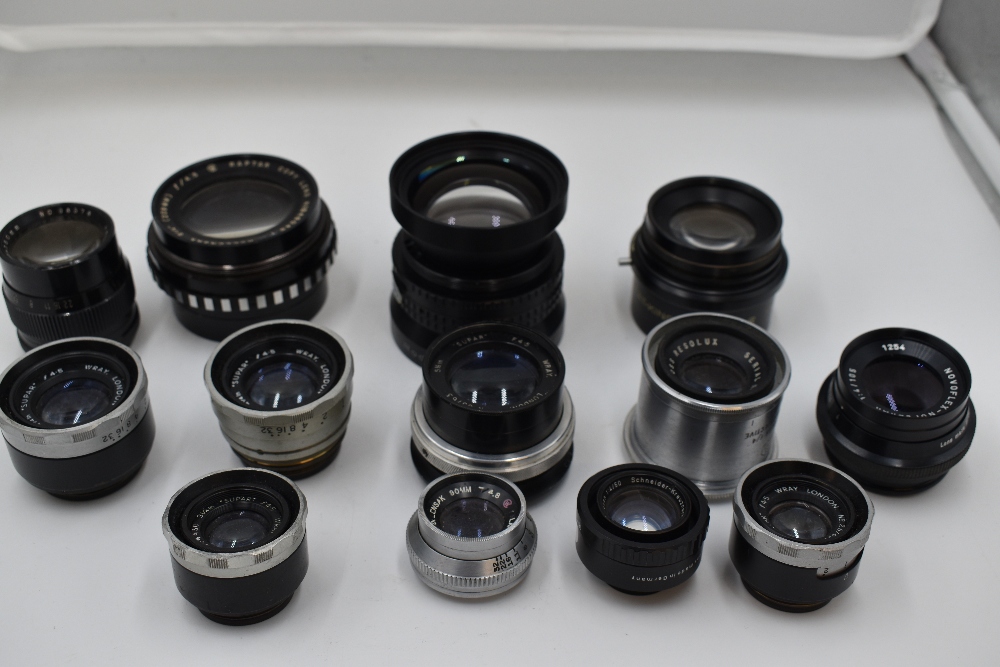 A selection of lenses, including five Wray, London, the Supar 5.5 inches, two Supar 4.5 inches,