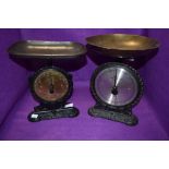 Two sets of Salter scales one antique set having brass dial face and cast base both sets are No.45