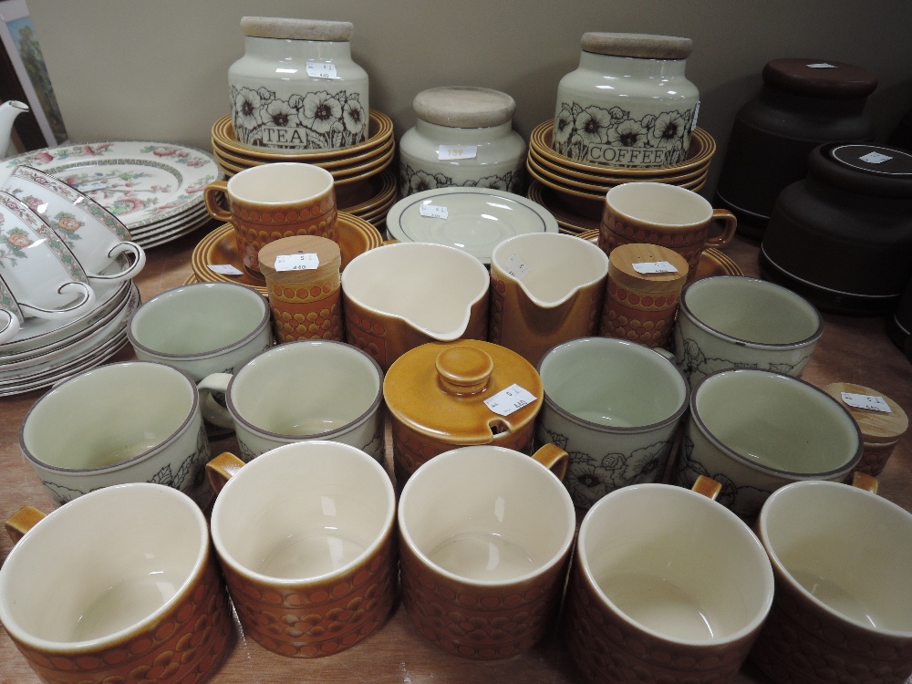 A selection of both Saffron and Cornrose tea and table wares by Hornsea pottery