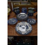 A selection of blue and white wear ceramics including Iron Stone Willow