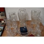 A selection of clear cut and crystal glass wares including Bohemian and similar