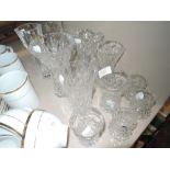 A selection of cut glass and crystal including etched Fuscia vase.