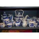 A selection of blue and white wear ceramics including Empire wear oversized tea pot Burley wear