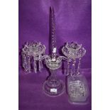 A clear cut crystal Waterford glass candelabra possibly in the Lismore or Irish design having in