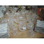 A selection of clear cut and crystal glass wares including Tudor and Brierely