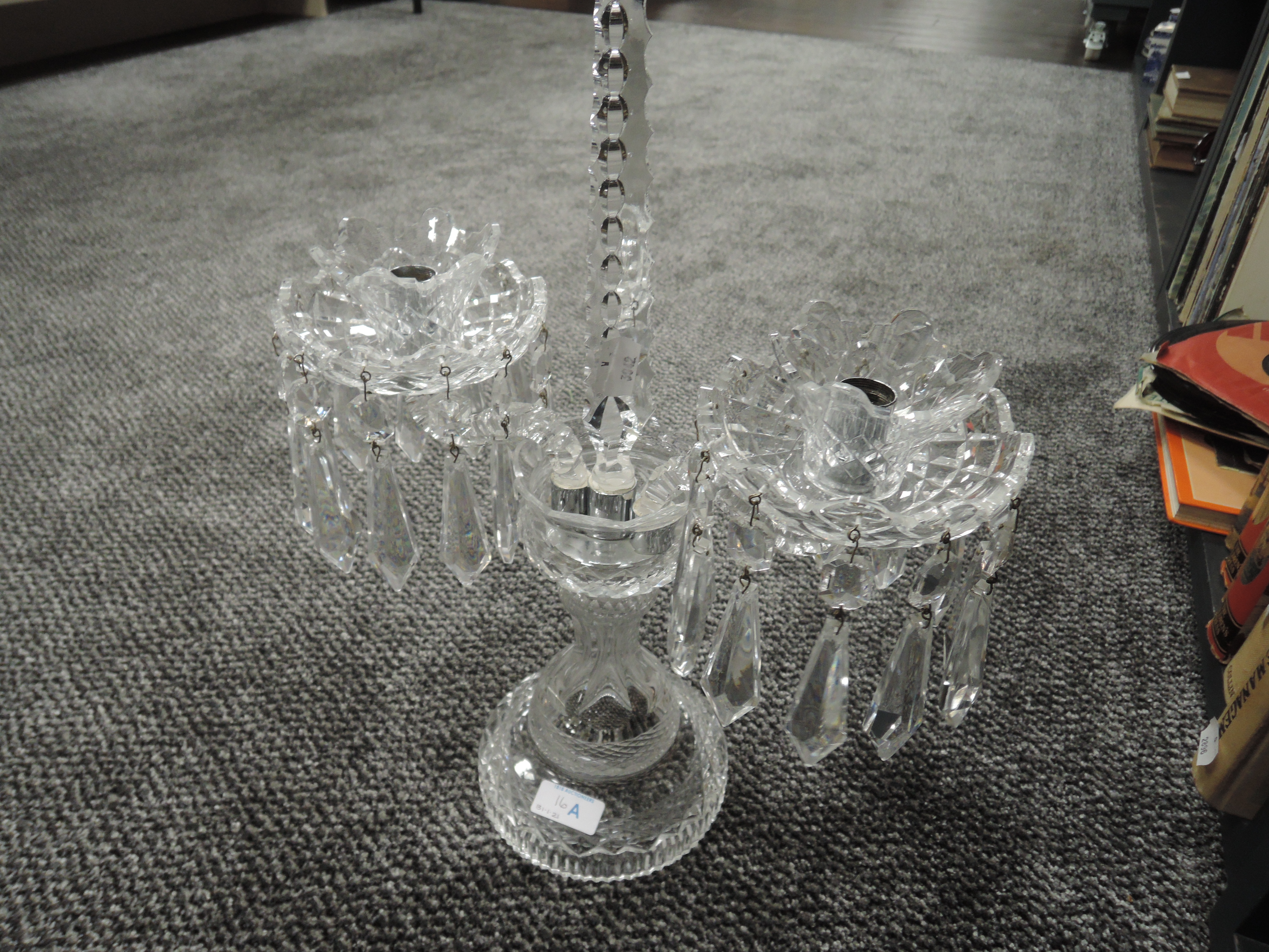 A clear cut crystal Waterford glass candelabra possibly in the Lismore or Irish design having in - Image 3 of 3