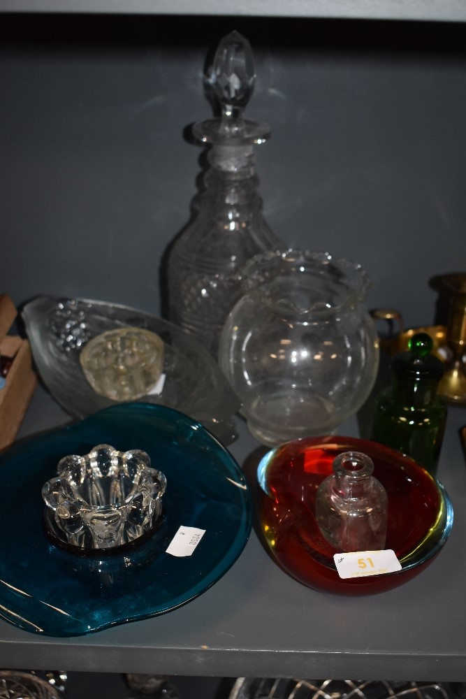 A selection of vintage glass including decanter, bowls and more.