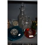 A selection of vintage glass including decanter, bowls and more.