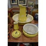 A Myott and sons full wash set including chamber pot, jug and bowl and more, having yellow ground to