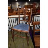 An edwardian mahogany and inlaid bedroom chair of small proportions, probably a childs, having