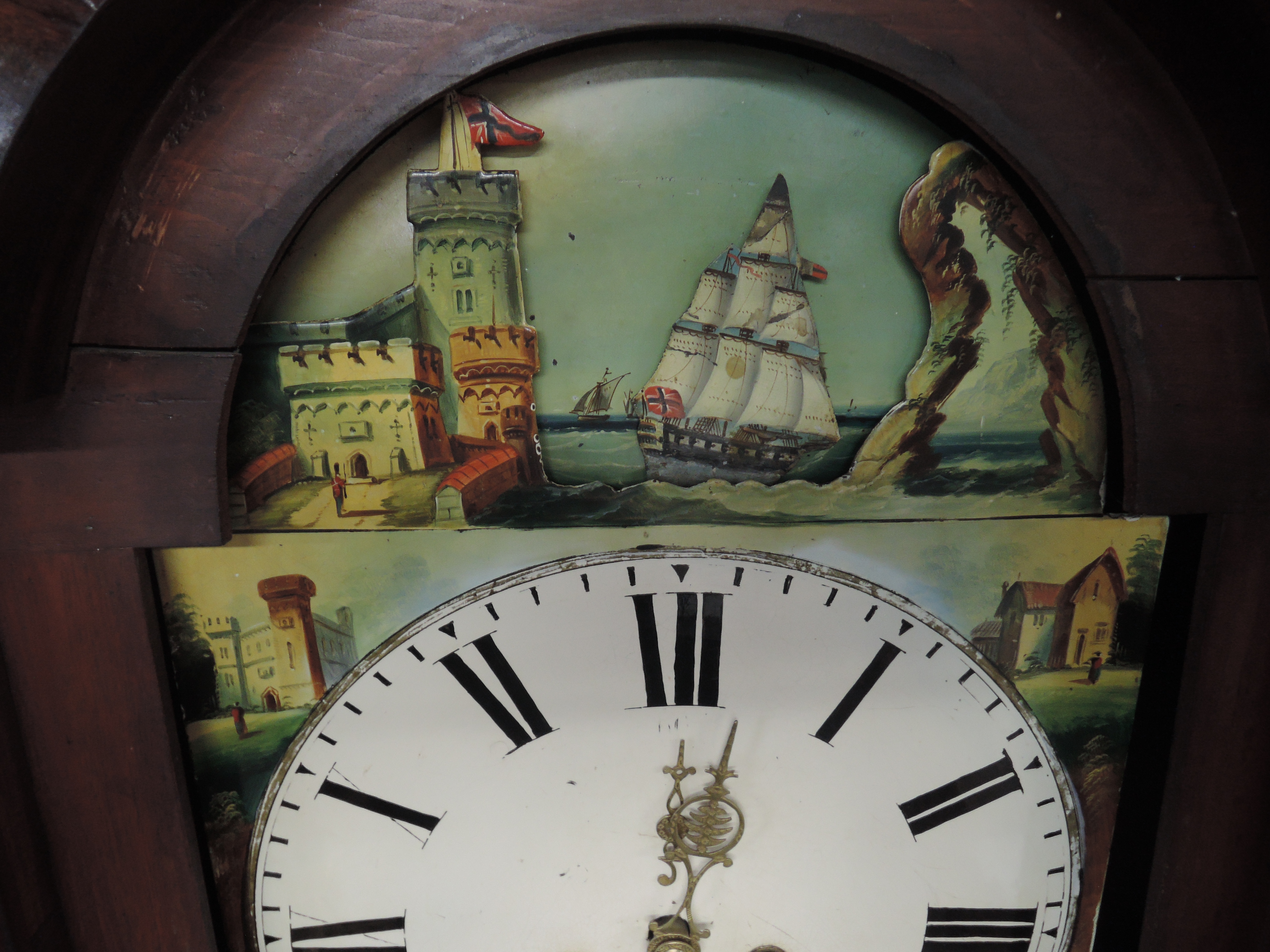 A late 19th Century flame mahogany longcase clock having painted arch dial, 8 day movement, - Image 4 of 4