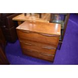 A vintage teak three drawer chest, width approx. 70cm