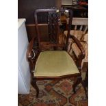 An early 20th Century stained frame carver chair with later dralon seat