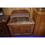 A traditional part oak blanket box of small proportions (width approx 79cm) and a vintage dralon