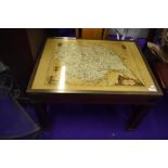 A vintage coffee table, depicting Blaue map of Yorkshire, approx. 64 x 49cm