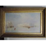 An oil painting, Frank Wasley, Venician lagoon, indistinctly signed, 60 x 105cm, framed