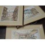 A pair of watercolours, Mary Johnson, street scenes possibly Kendal, 36 x 26cm, framed and glazed,